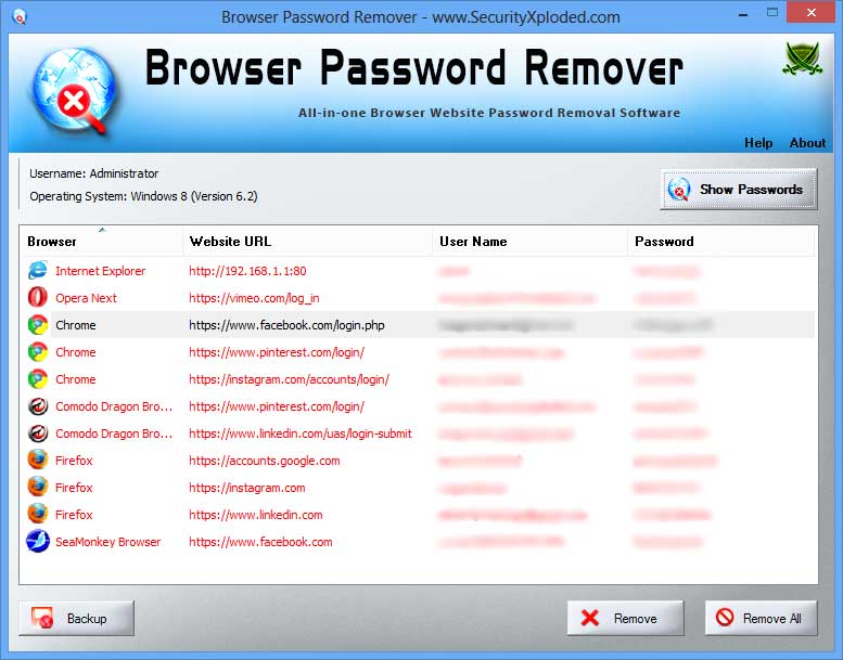 Browser Website Login Password Removal Tool