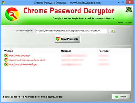 ChromePasswordDecryptor showing the Chrome Secrets
