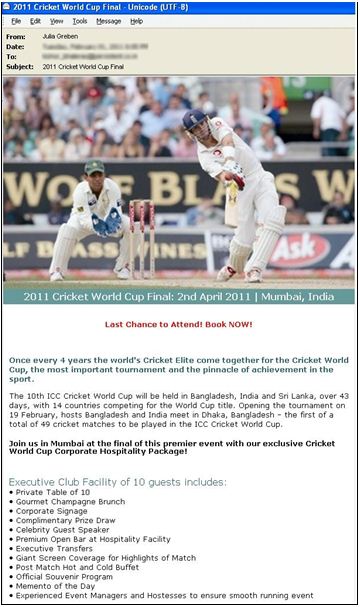 world cup 2011 cricket tickets. Subject: 2011 Cricket World