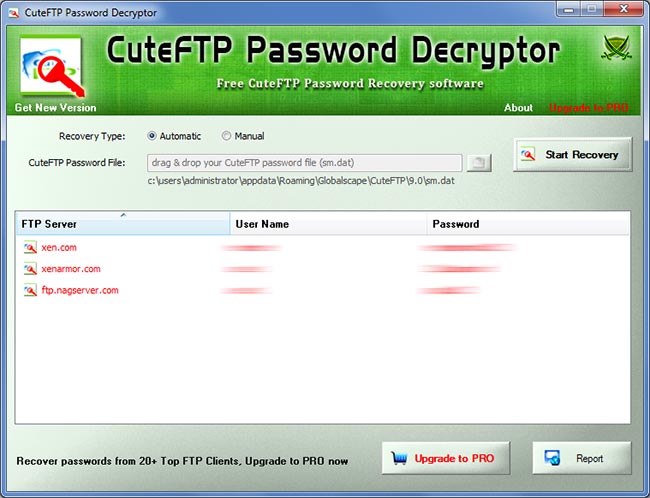 Password Decryptor for CuteFTP screenshot