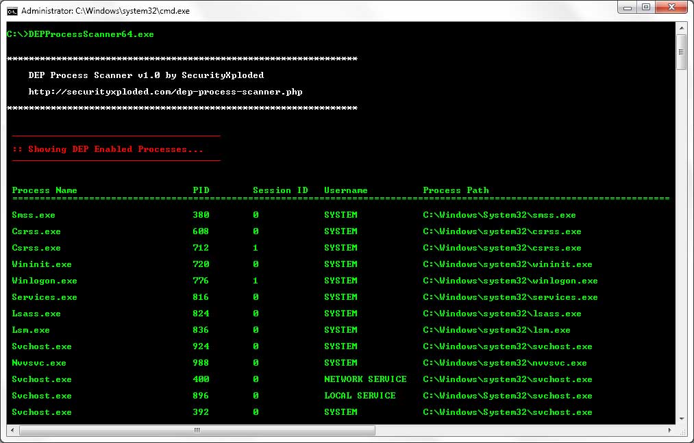 DEP Process Scanner screenshot