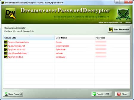 Dreamweaver Password Decryptor software