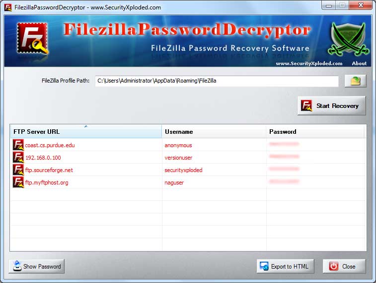 FileZilla Password Recovery Software