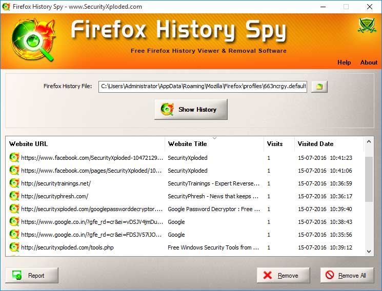 History Spy for Firefox screenshot