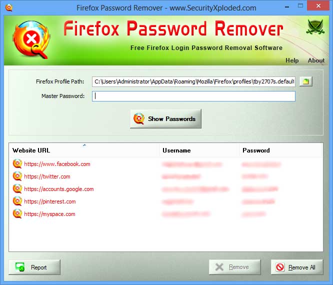 Firefox Website Login Password Removal Tool