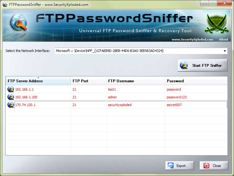 Universal FTP Password Sniffer/Recovery Tool