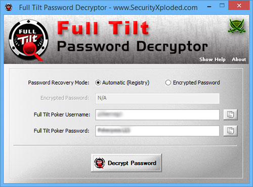 Full Tilt Password Decryptor screenshot
