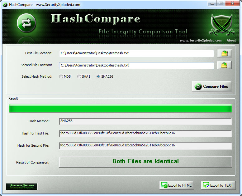 Hash Compare software