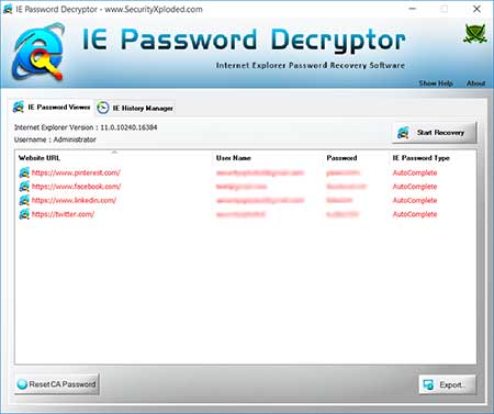 IEPasswordDecryptor showing the IE Secrets