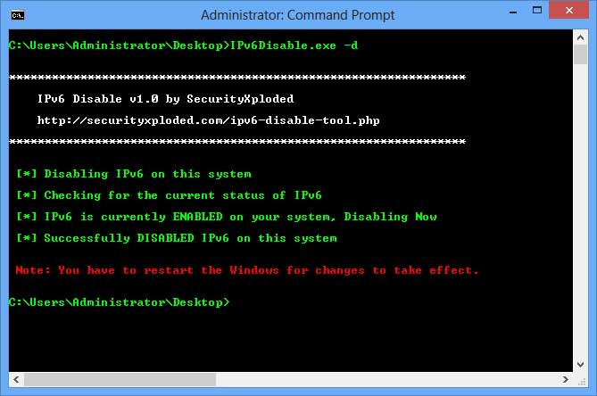 IPv6 Disable screenshot