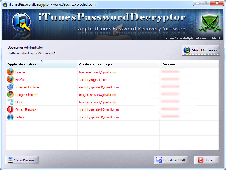Password Decryptor for Apple iTunes Windows 11 download