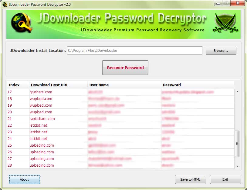 Password Decryptor for JDownloader Windows 11 download