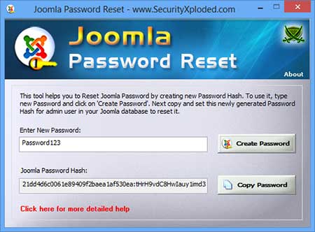 Joomla Password Reset screenshot