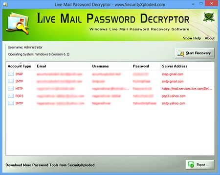 Live Mail Password Decryptor software