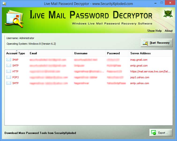 Windows Live Mail Password Recovery Software