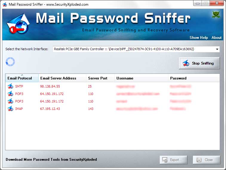 Email Password Sniffer and Recovery Software
