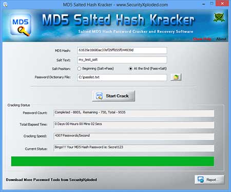 MD5 Salted Hash Kracker : Free Salted MD5 Hash Password Cracker and Recovery Software