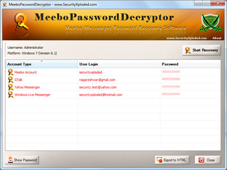 Meebo Password Decryptor screenshot