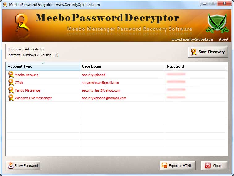 Password Decryptor for Meebo screenshot