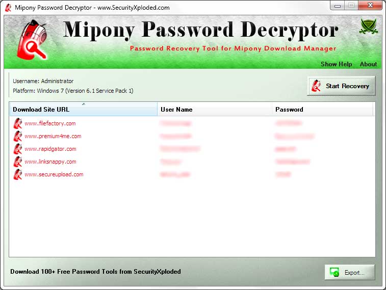 Free Password Recovery Tool for Mipony