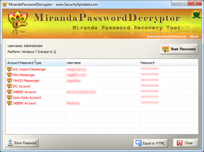 Miranda Messenger Password Recovery Tool