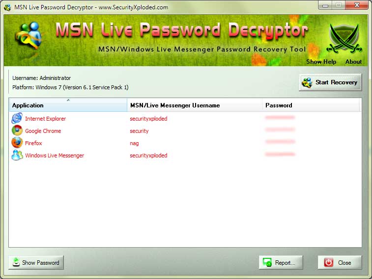 MSN/Hotmail/Live Msgr Password Recovery Tool