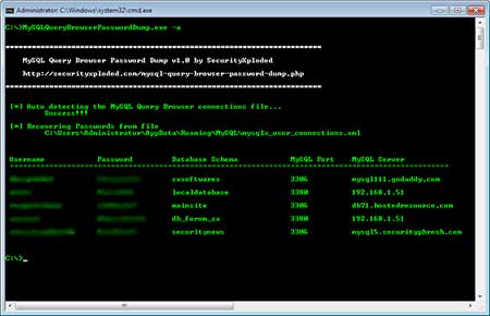 MySQL Query Browser Password Recovery Tool