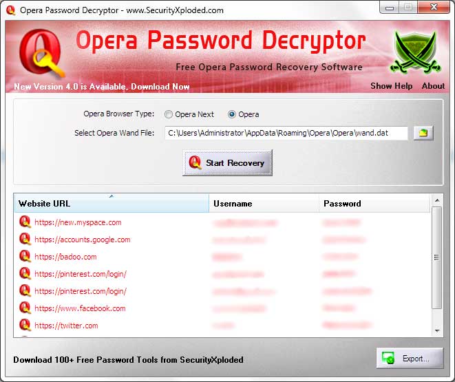 The Opera Password Recovery Tool