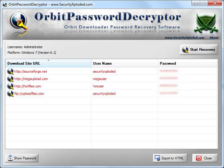 Password Decryptor for Orbit screenshot