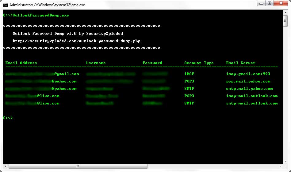 Command-line Outlook Password Recovery Tool