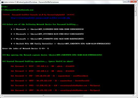 Password Sniffer Console screenshot