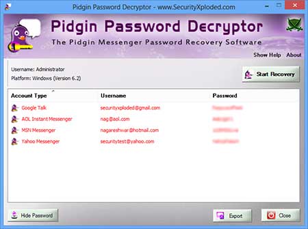Pidgin Password Decryptor software
