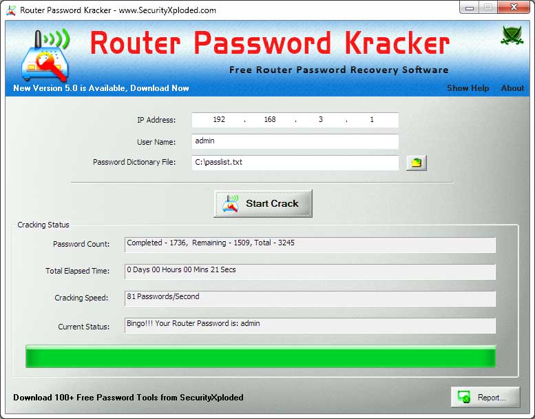 Screenshot 2: Detailed Password Recovery report generated by Router Password Kracker