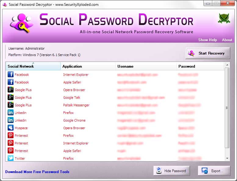 Free Social Network Password Recovery Tool