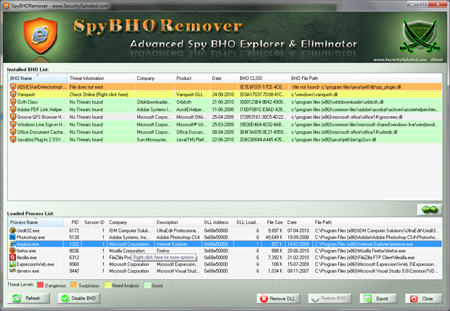 SpyBHORemover - Injected Process List