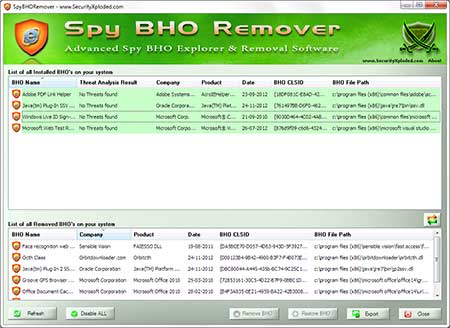 SpyBHORemover main screen