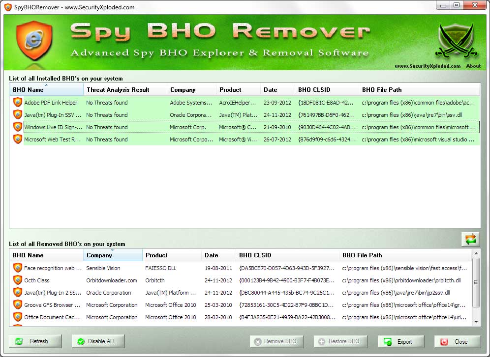 Advanced Spy BHO Explorer & Removal Software