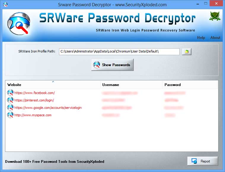 SRWare Iron Web Login Password Recovery Tool