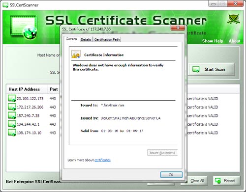 SSLCertScanner showing Certificate