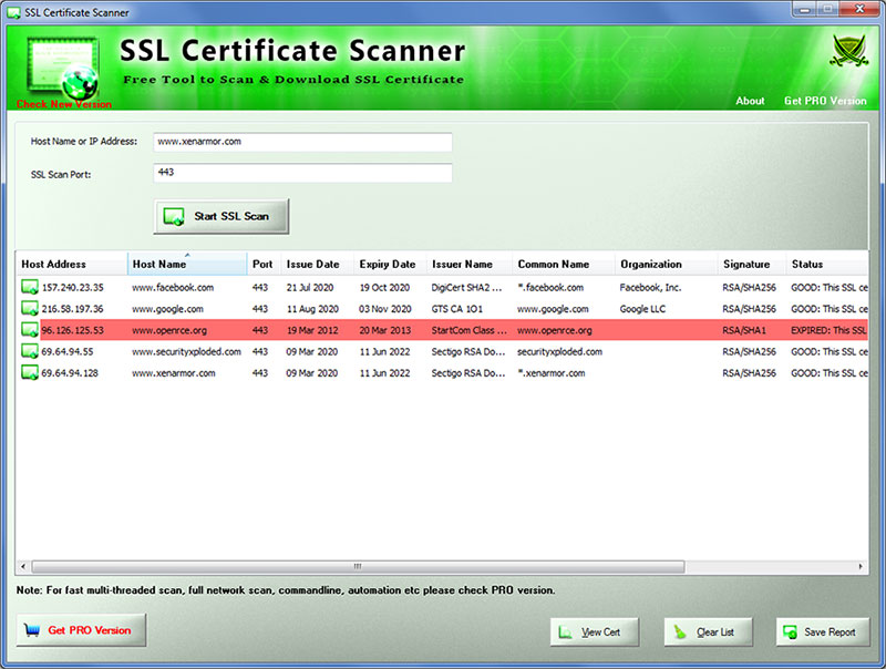 SSLCertScanner in action