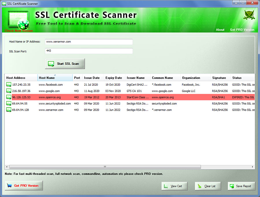 Network SSL Certificate Scanner