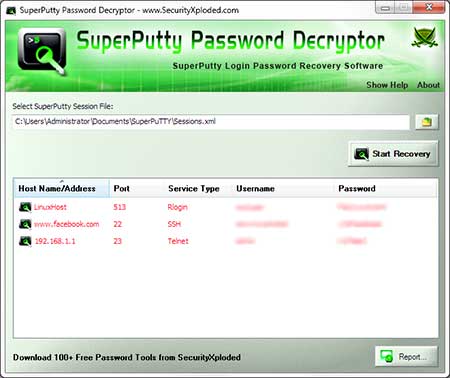 SuperPutty Password Decryptor screenshot