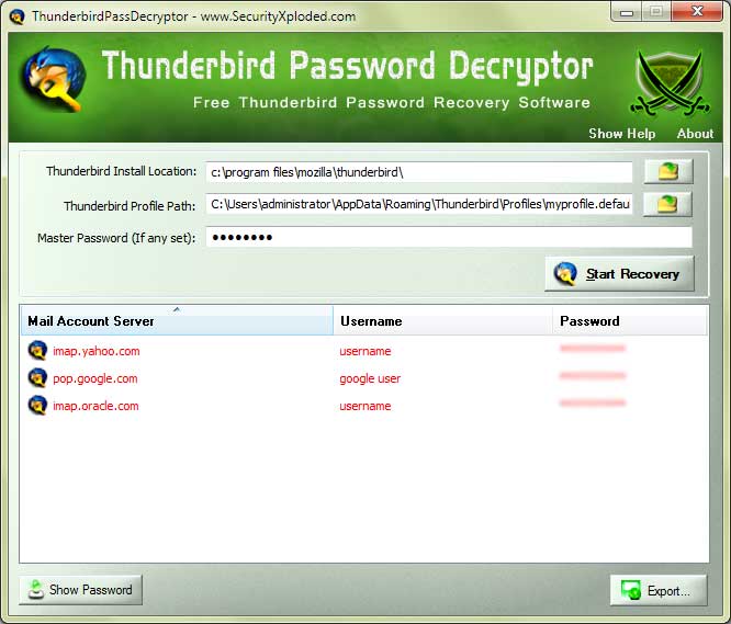 Free Thunderbird Password Recovery Software