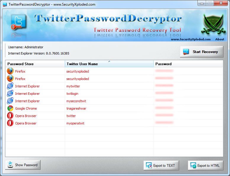 Password Decryptor for Twitter 11.0 full
