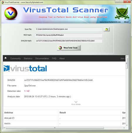 VirusTotal Scanner screenshot