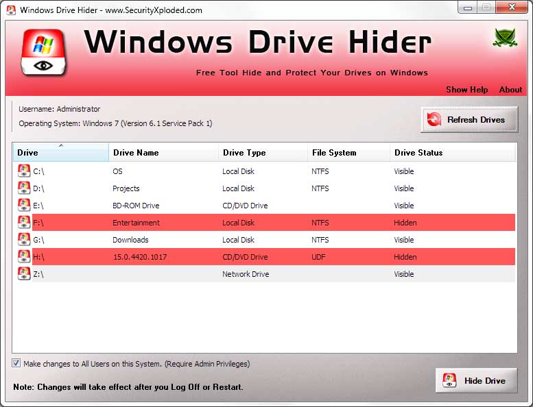 Windows 7 Hide Drives on Windows 4.0 full