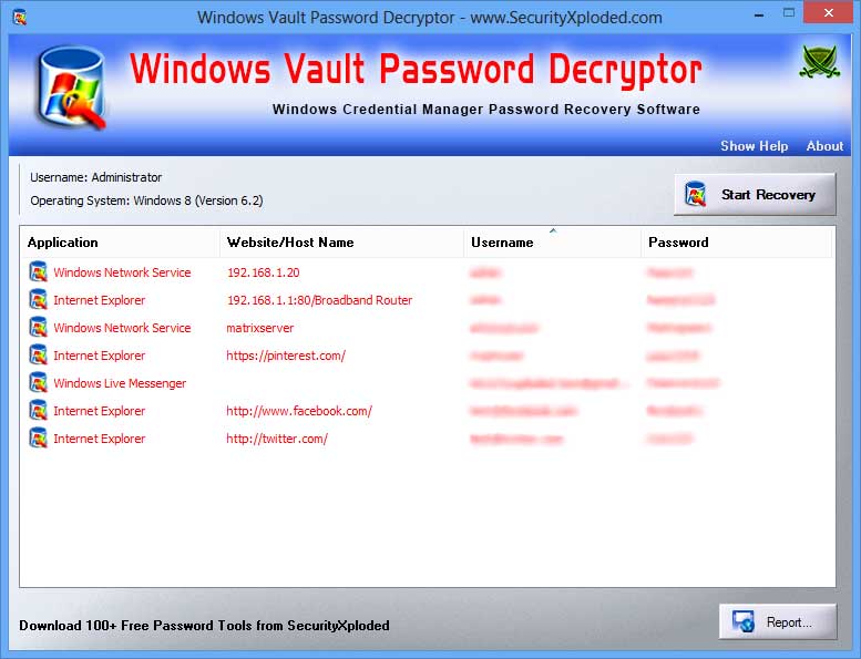 Windows 8 Password Decryptor of Windows Vault full