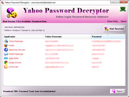 Yahoo Password Decryptor screenshot