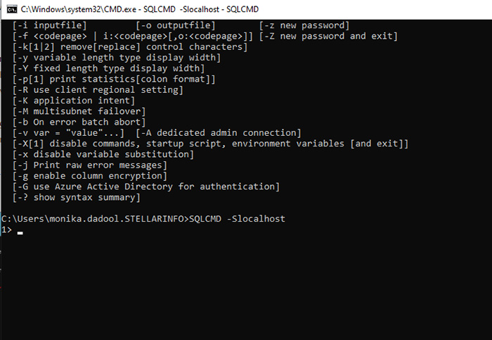 Running SQLCMD -Slocalhost in Command Prompt