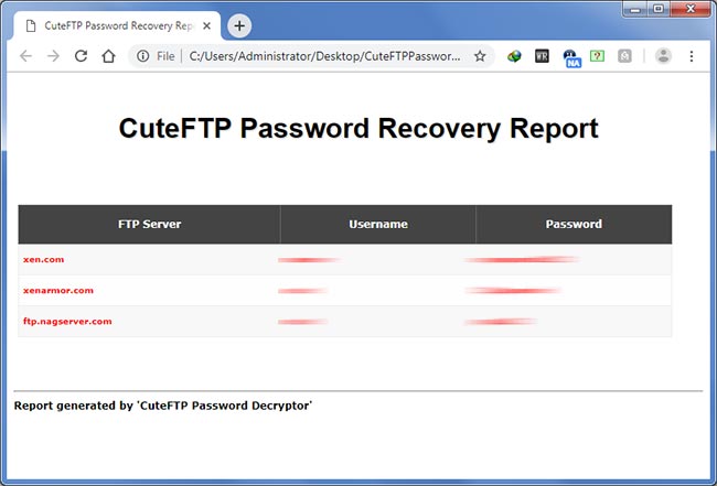 Exported FTP passwords to HTML